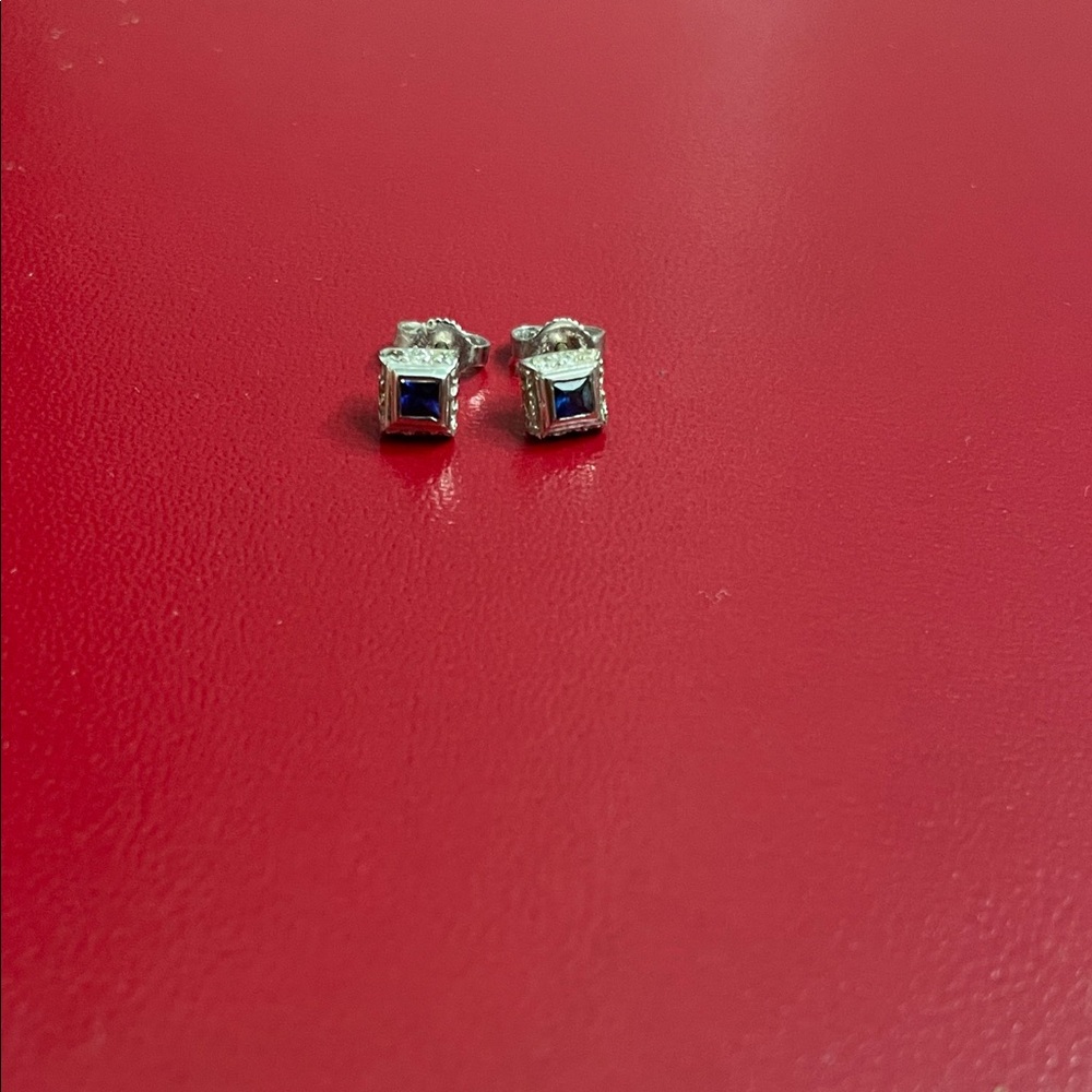 Sapphire and diamond 14k white gold stud earrings